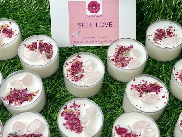 BULK "SELF LOVE"Rose quartz  soy vegan crystal candle