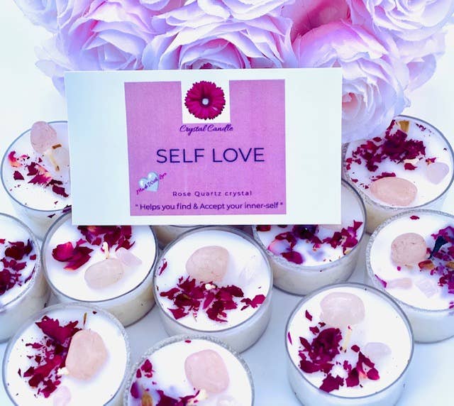 BULK "SELF LOVE"Rose quartz  soy vegan crystal candle