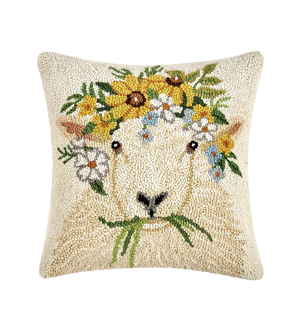 Wool Hooked Pretty Girlie Sheep Pillow